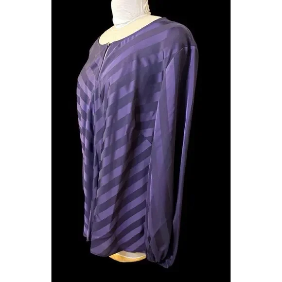 Liz Claiborne Plus Size Blouse Purple Striped Long Sleeve 3X - Picture 7 of 11